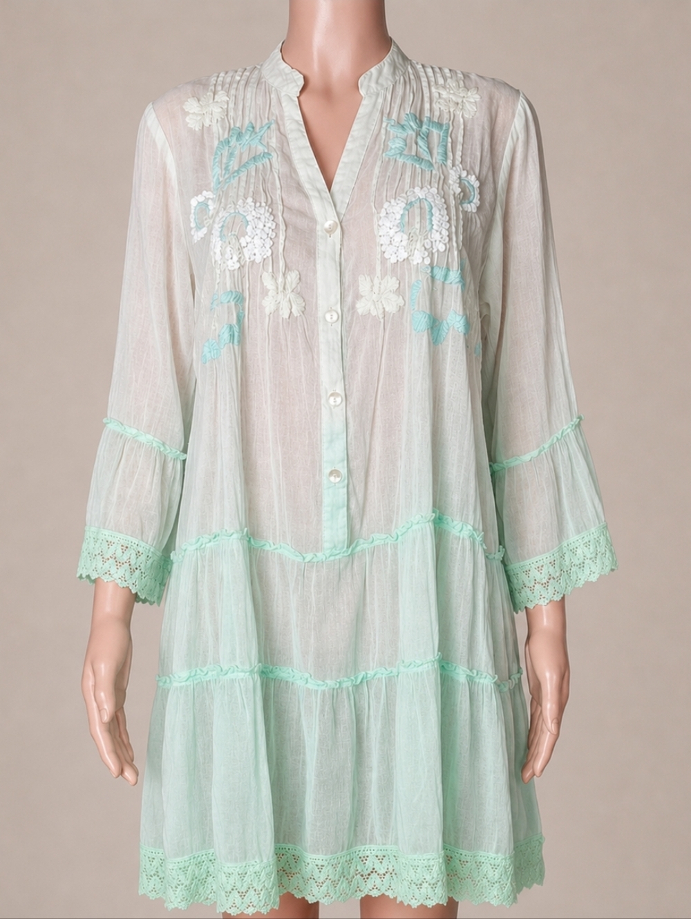 Bognar Blu White Green Ombre Dress Swim Cover M
